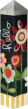 Studio M Art Pole Playful Petals 20 Inch Weather Resistant PVC with Vinyl Wrap Outdoor Decorative Accessory for Landscaping Gardens and Yards Black Orange Green Hello