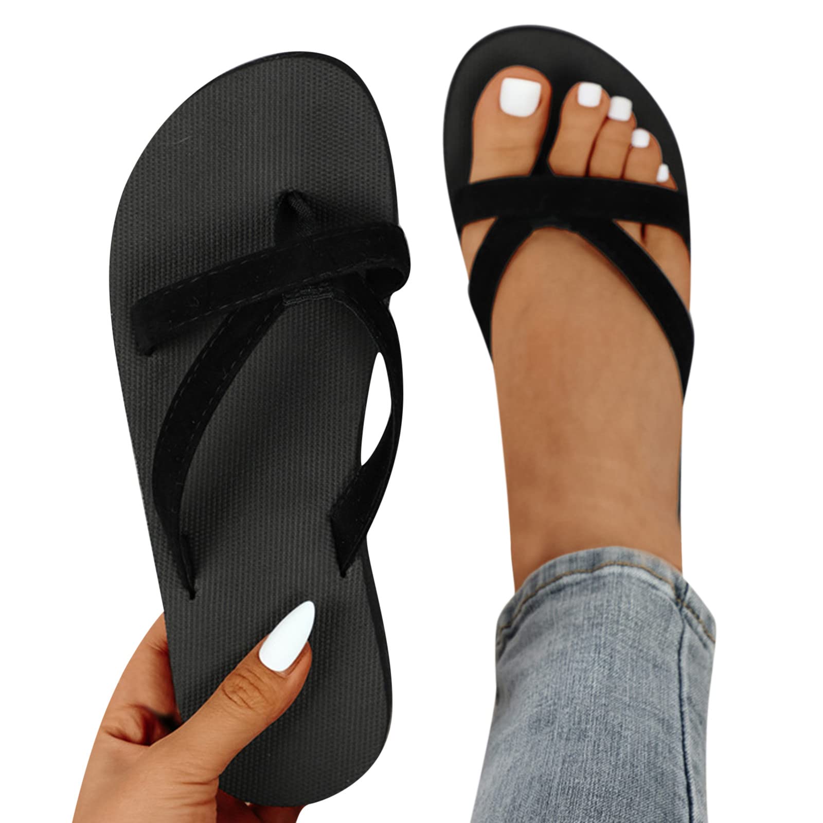IQYU Zapatillas de estar por casa para verano, de color liso, para vacaciones, playa, verano, para mujeres, ortopédicas, antideslizantes, para el tiempo libre, para el verano, para la playa