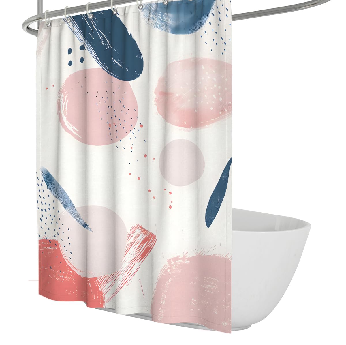 UIRINGART Boho Bathroom Curtains W100xL200cm Abstract Geometric Brush Stroke Speckled Round Shape Line Mildew Mould Resistant Polyester Fabric Shower Curtain with Hooks