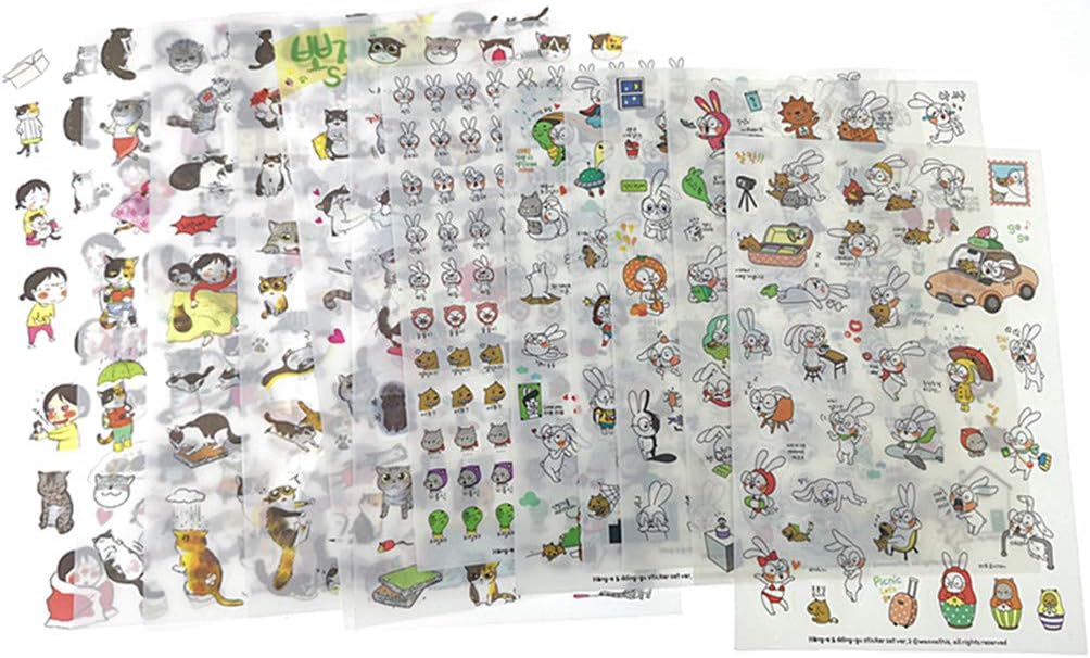 Kinteshun Cat & Rabbit Scrapbooking Stickers,Self-adhensive DIY Decorative Cartoon Animals Paster Decals Sticker for Scrapbooking or Card Making (12 Sheets with Different Patterns)