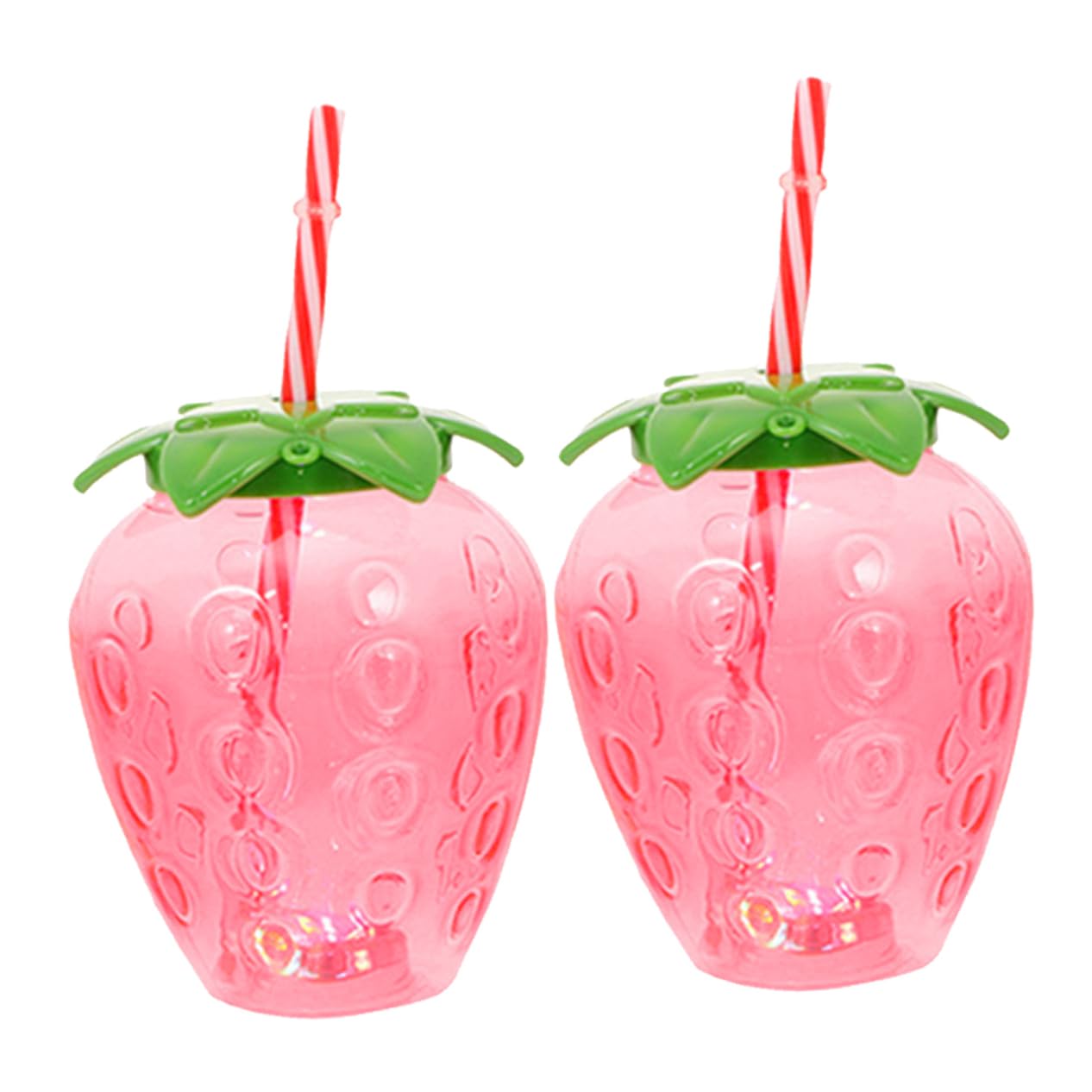 Cabilock 2 Sets Strawberry Water Bottles with Lid and Straw Portable Transparent Plastic Tumblers for Home Bar Travel