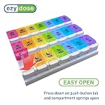 EZY DOSE Weekly (7-Day) Pill Case, Medicine Planner, Vitamin Organizer Box, Daily Planner, Push Button Compartments, Convenient and Easy to Use, 3 Times a Day, Rainbow Lids, BPA Free | Weekly Pill Case, Medicine Planner, Daily Vitamin Organizer, 3 Ti