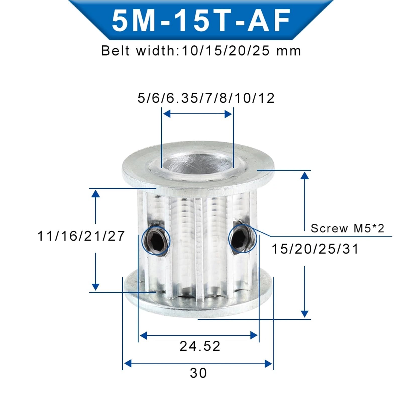 Poulie dentée circulaire 14T, 15T, 5M, trou intérieur 5/6/6,35 mm, 1 pièce(6.35mm,14T-belt width 20mm)