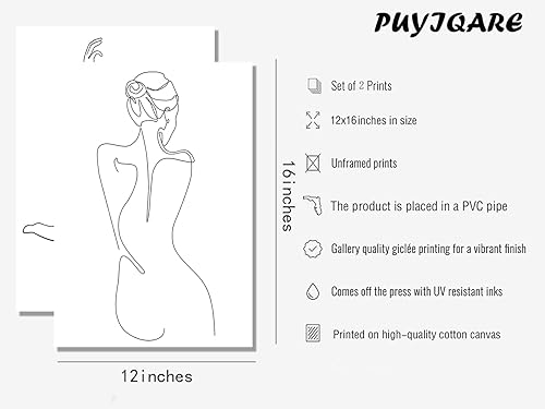 Miniatura 2 de PUYIQARE 2 piezas de pintura artística de línea corporal desnuda mujer desnuda yoga lienzo póster abstracto dibujo impresión moderna pared cuadros