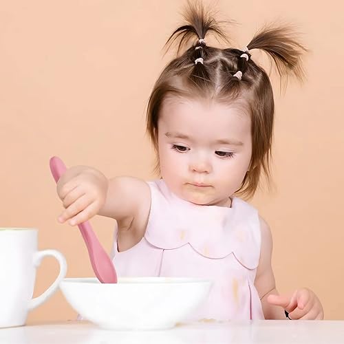 Miniatura 4 de PandaEar Juego de cuchara y tenedor de silicona para bebé, paquete de 6 utensilios de alimentación para niños de primera etapa de 6 a 12 meses |