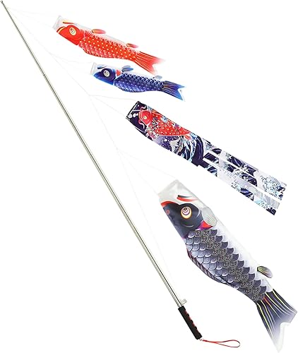 Miniatura 1 de MERRYHAPY 1 juego de decoración japonesa Koinobori para exteriores con mástil de bandera, decoración colgante festiva para restaurantes y tiendas de