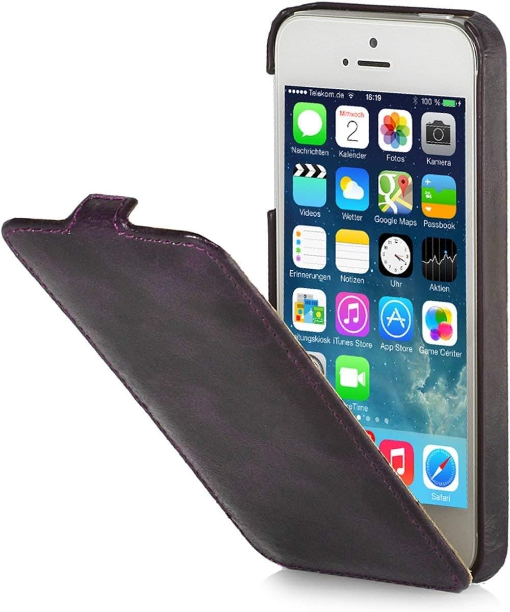 StilGut UltraSlim Genuine Leather Case for Apple iPhone SE & iPhone 5s & iPhone 5, Lawa Purple