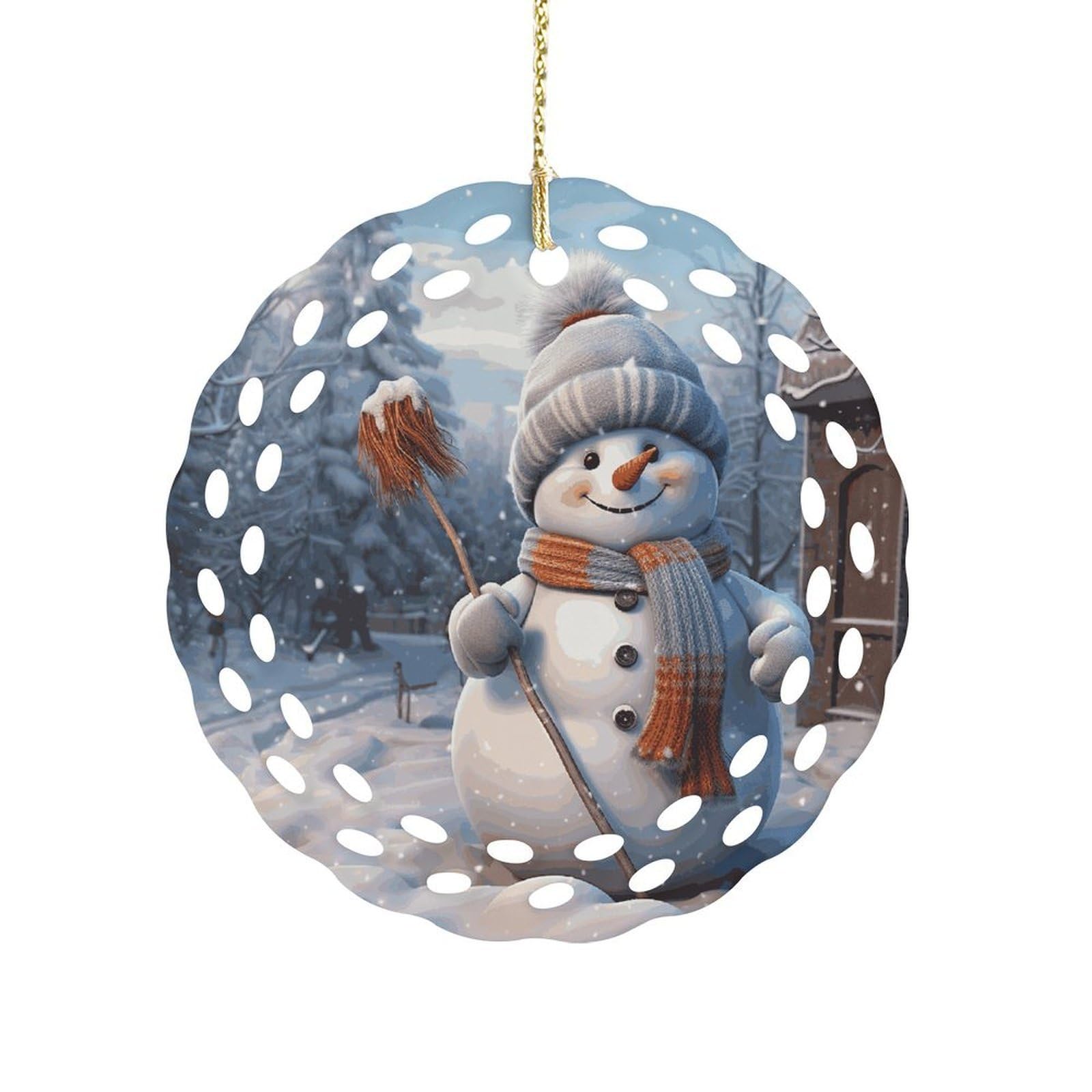 Btcowzrv Style Hardworking Snowman Ceramic Ornament,Round Ornaments With Hole Easy To Hang,Hanging Ornament For Wedding Party Home Window Garden Christmas Day Decor
