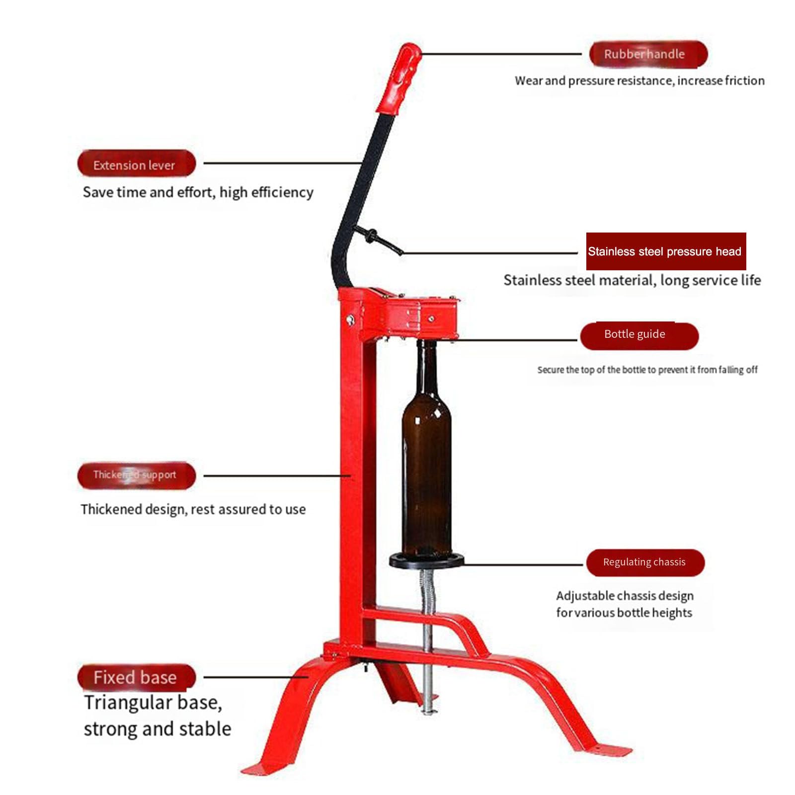 Prensa de corcho para botellas de vino, máquina de sellado de vino tinto, corchador manual para tapones pequeños, grandes y medianos, equipo de corcho seguro manos libres