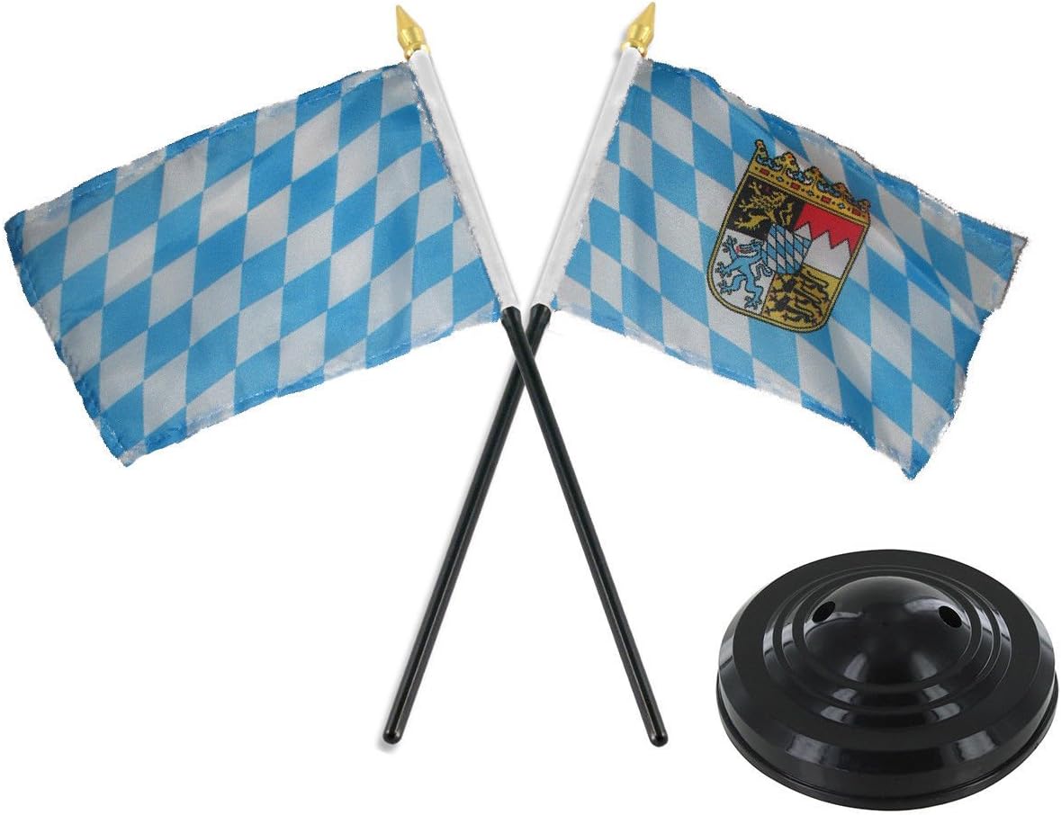 AES Bavaria Bavarian Crest w/Bavarian Plain Flag 4"x6" Desk Set Black Base : Office Products