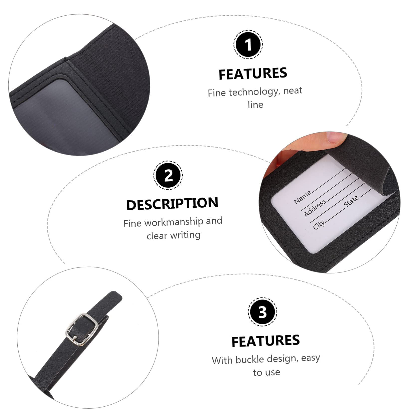 5 Set etichetta del bagaglio della copertura del passaporto etichetta per bagaglio di coppia clip per badge retrattile cartellini personalizzati medaglietta personalizzata pu Black
