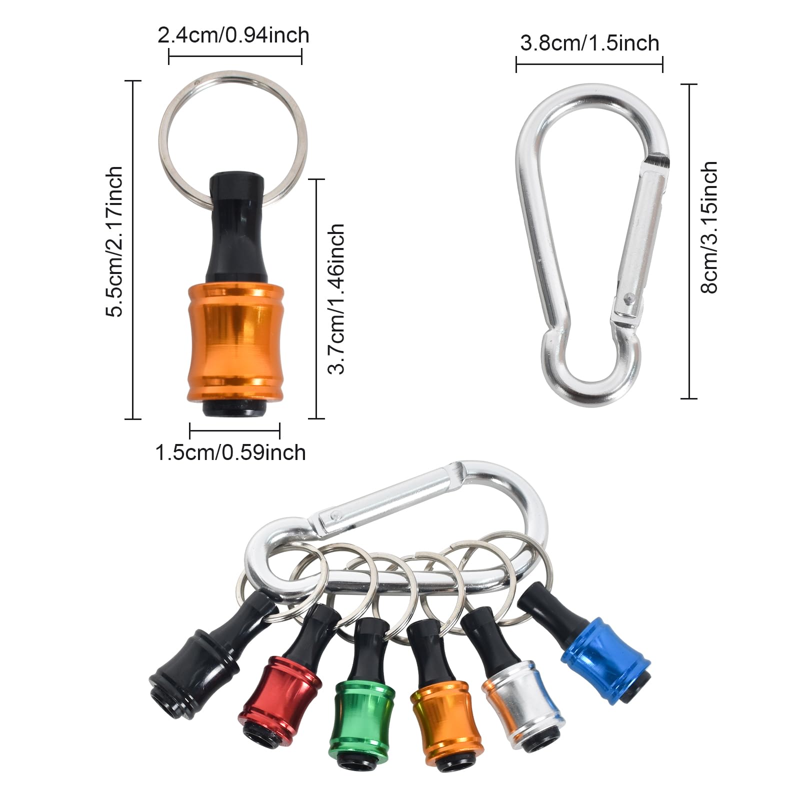 6Pcs Portachiavi Drill Bit, Porta Inserti 1/4 pollice Drill Bit Holder con Carabiner, Hex Shank Cacciavite Bit Holder, Supporti Per Avvitatori per Fai da Te, Elettricità, Lavorazione del Legno