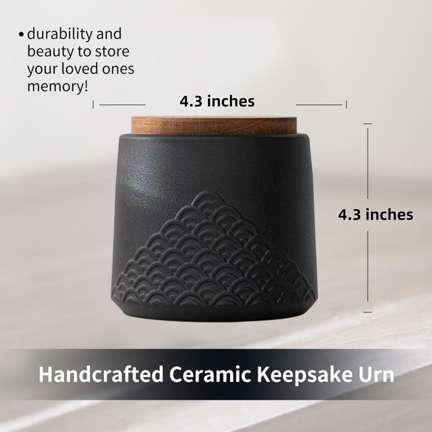 Black Small Urn Ashes Keepsake - 4.3 inches Ceramics Sharing Sea Wave Small Urn, Capacity 30 Cubic inches Memorial urn for Human, Pets - Qnty 1