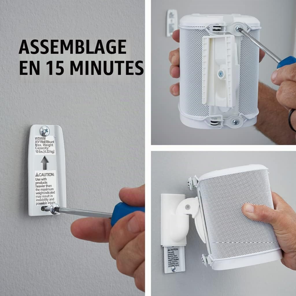 Sanus Support d'enceinte murale réglable pour Sonos Play : 1 & Play: 3- Inclinable et orientable pour un meilleur son - Lot de 2 - Blanc