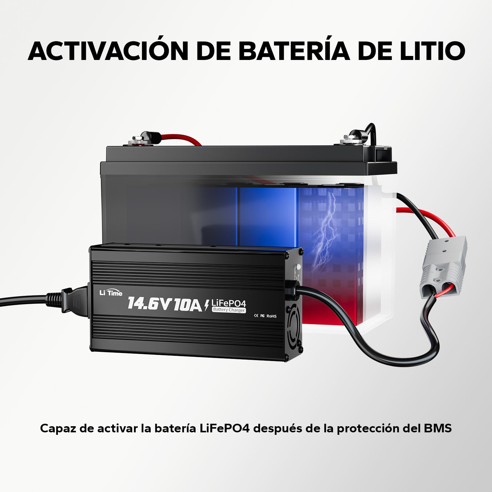 LiTime 12V 10A Cargador de Batería de Litio, 14,6V CA-CC Cargador Lifepo4 con Conectores Anderson e Indicadores LED, Cargador de Baterías para Baterías Recargables de Ciclo Profundo para Coches