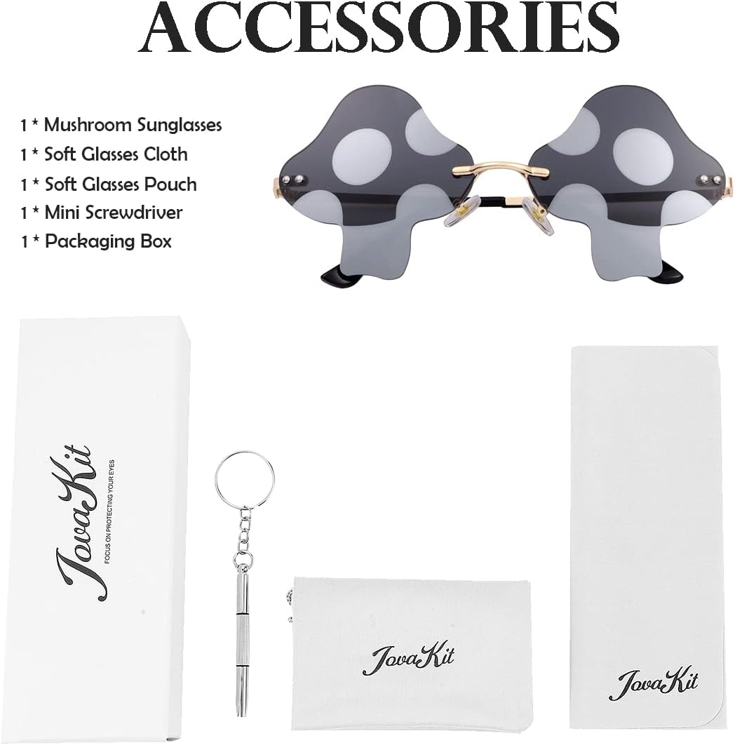 JOVAKIT Mushroom Shaped Sunglasses for Women Men Vintage Rimless Sun Glasses Retro rave Party Halloween Eyeglasses - Image 7