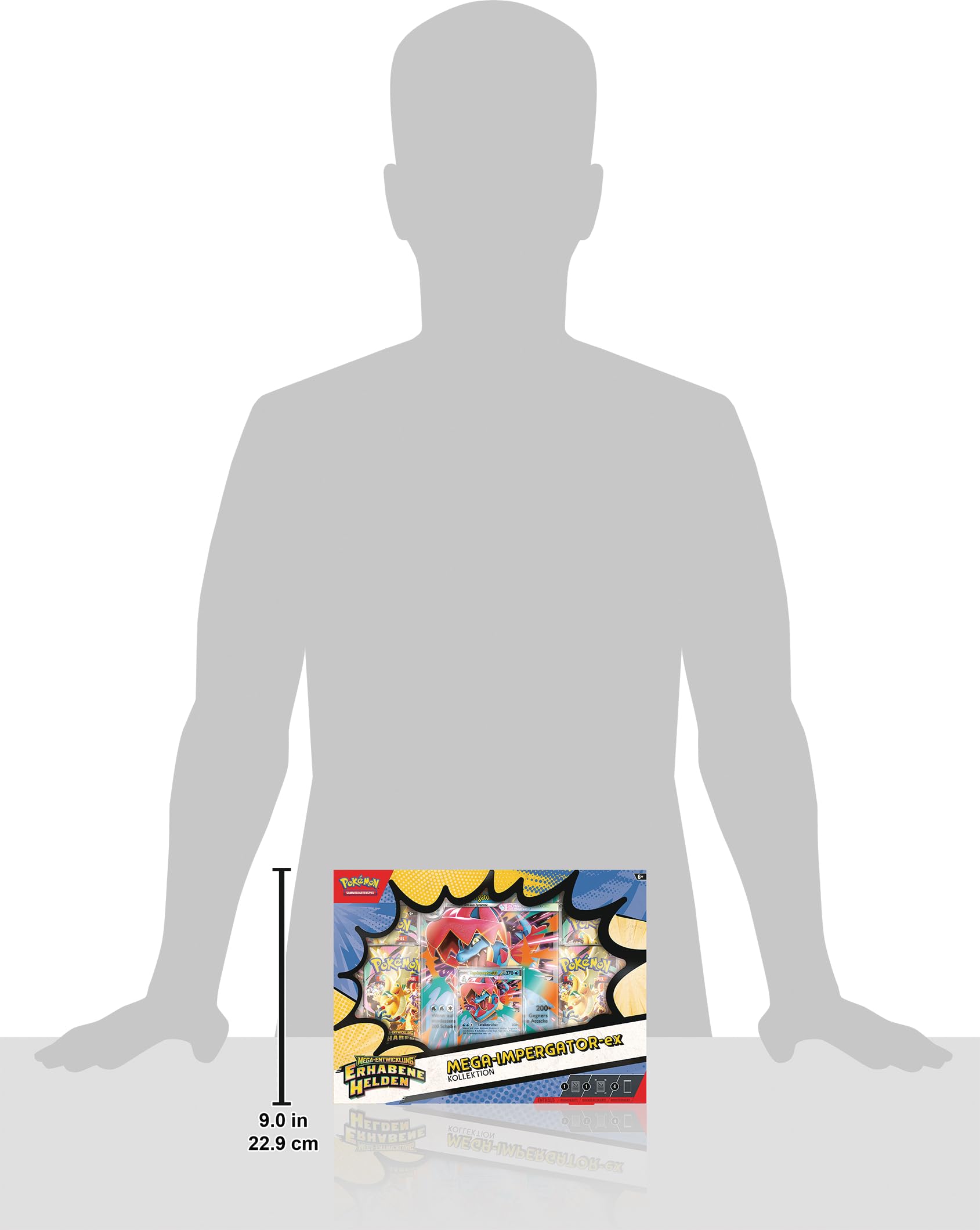 Pokémon-Sammelkartenspiel: Kollektion Mega-Entwicklung – Erhabene Helden: Mega-Impergator-ex (1 holografische Promokarte, 1 überdimensionale Wackelbildkarte und 4 Boosterpacks)