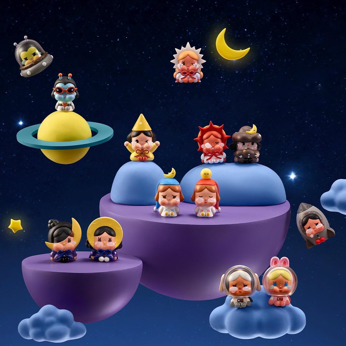 POP MART Crybaby Crying to The Moon-Sitting Series Blind Box Figures, Collectible Toys Home Decorations, Holiday Birthday Gifts for Girls and Boys, Whole Set
