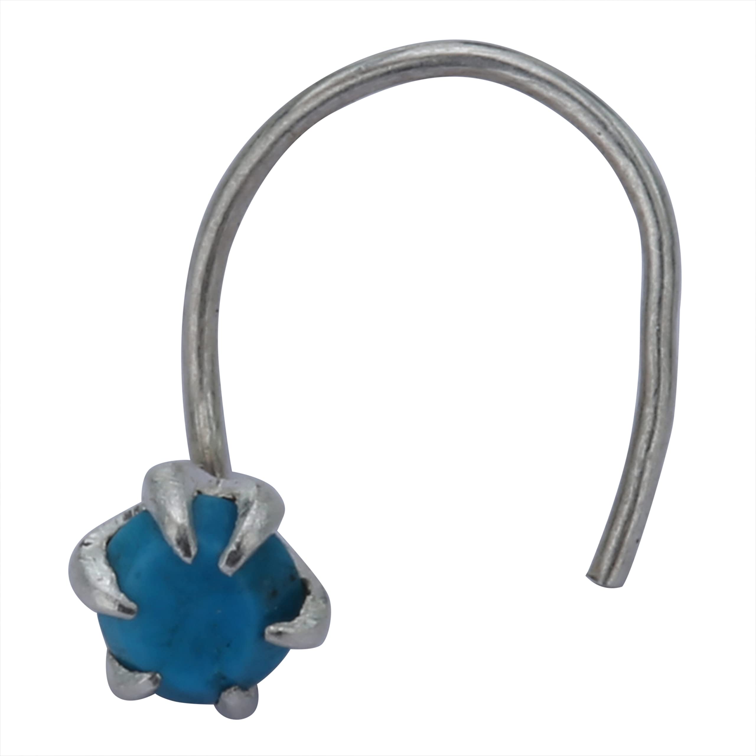 HOC® Women Sterling 92.5 Silver Turquoise Stone Nose Pin |Nose Pin Accessories For Women & Girls Fashion For Everyday Use_Silver & Blue-image-35