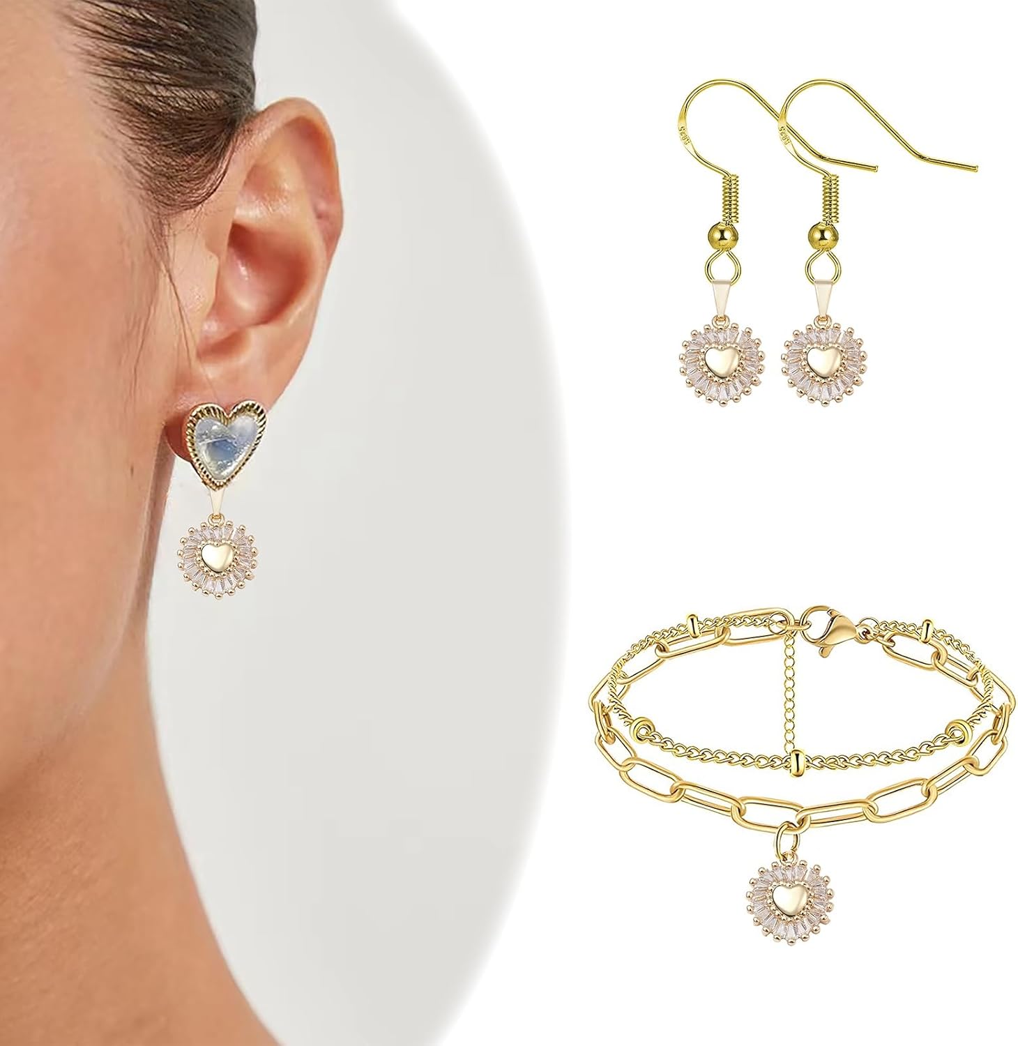 KitBeads 5pcs Cubic Zirconia Heart Charms Brass Heart Shape Charms 18K Real Gold Plated Valentine Love Heart Charms for Jewelry Making Bracelets - Image 6