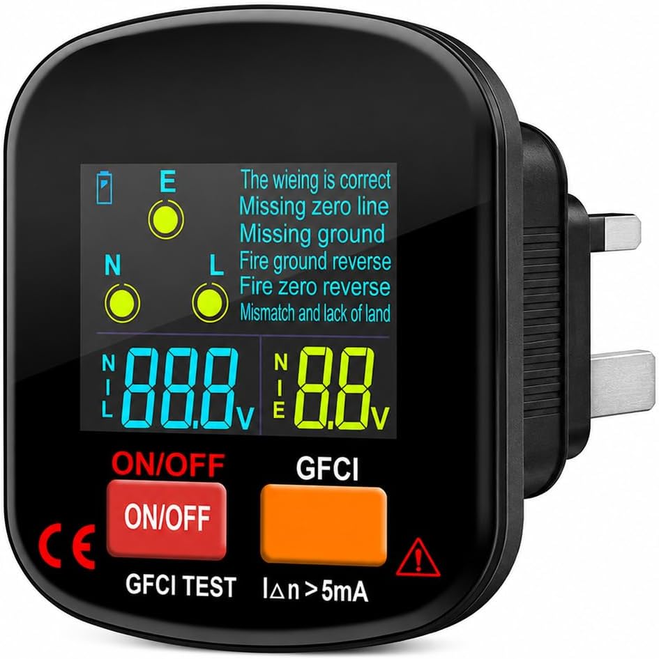 90-130V GFCI Outlet Tester, Electric Socket Tester, 3 Prong Receptacle, Standard Electrical Socket with Voltage Display, for Detecting Common Faults of Wiring Problems