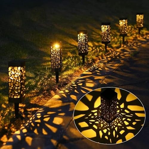 6 Pack Solar Light Outdoor Garden Patio Pathway Landscape Lights Yard Driveway Lawn Walkway Decoration Star Moon Solar Lantern Waterproof Outside Path Hanging Sidewalk Courtyard Black #TOP3
