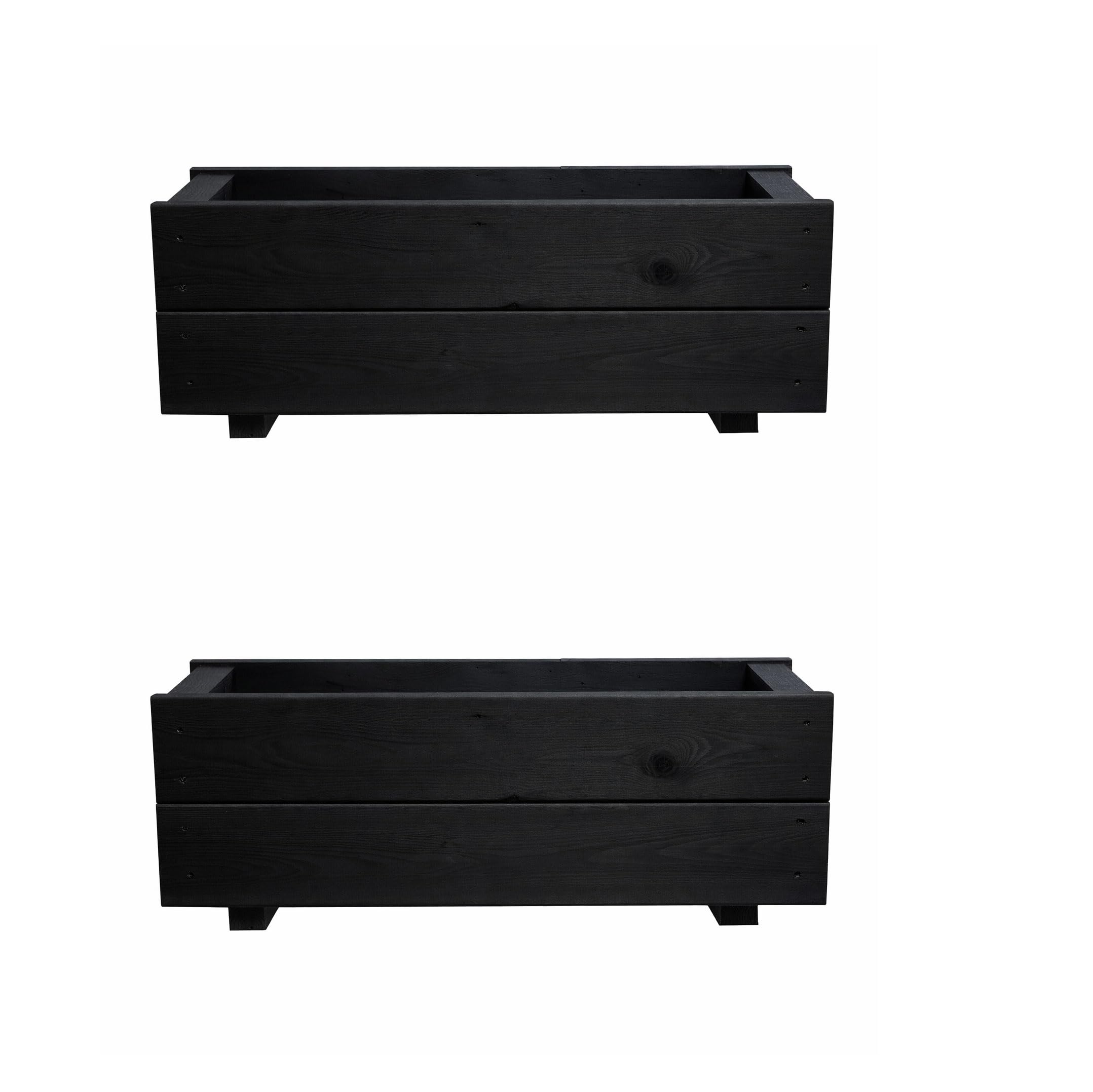 Ruddings Wood Charcoal Black Set Of 2 X 60Cm Long Wooden Planter Troughs Heavy Duty Garden Flower Plant Box Containers Black