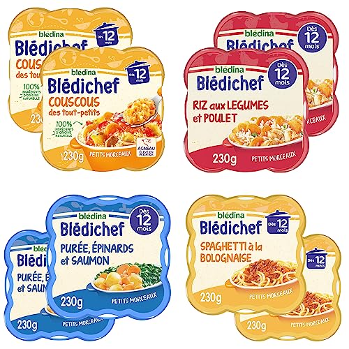 Blédina – Blédichef – 8 petits plats pour bébé – Repas midi – Dès 12 Mois – 4 recettes – Pack de 8