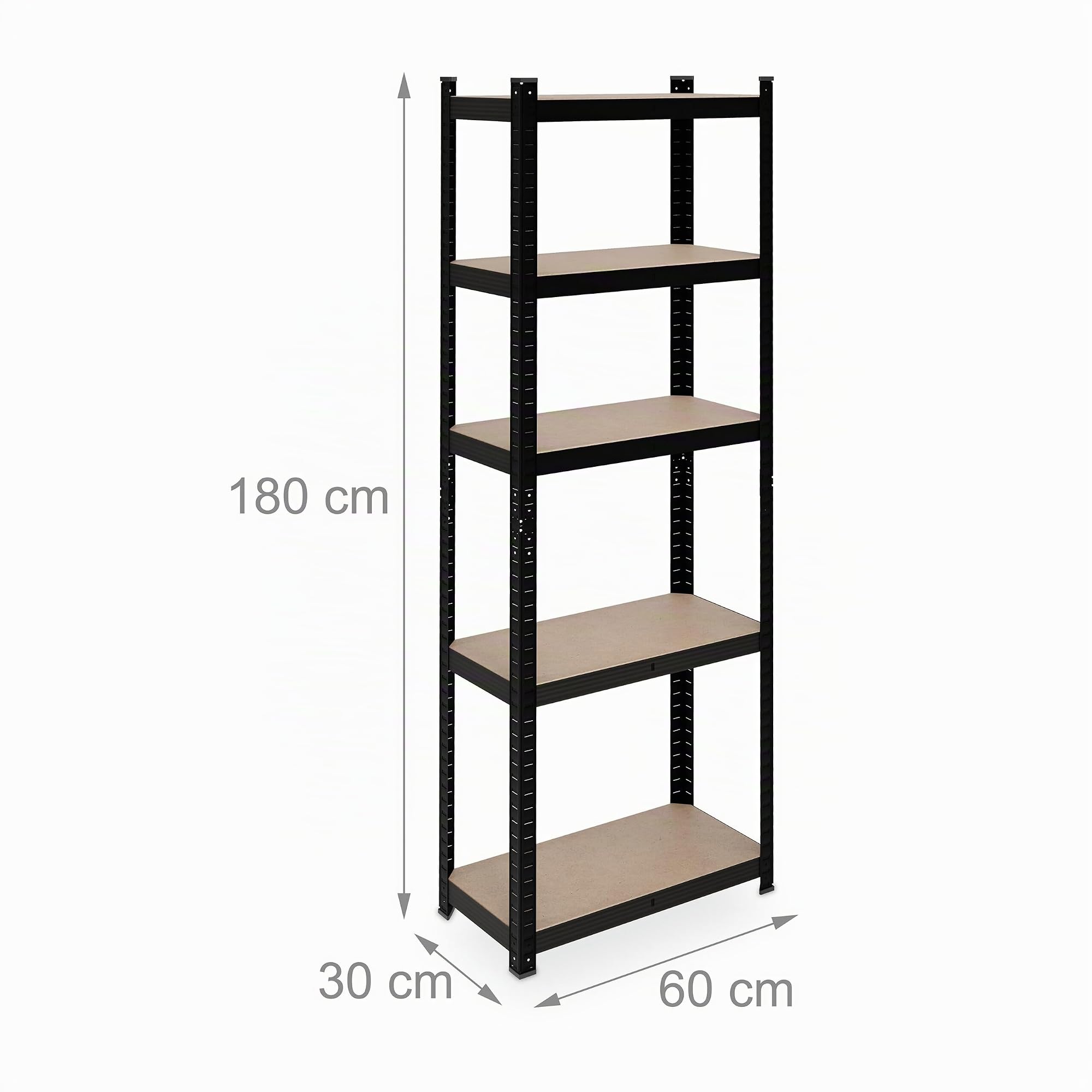 Relaxdays Scaffale in Acciaio, HLP 180 x 60 x 30 cm, con 5 Ripiani ad Alta Portata 500 kg, per Garage e Cantina, Nero