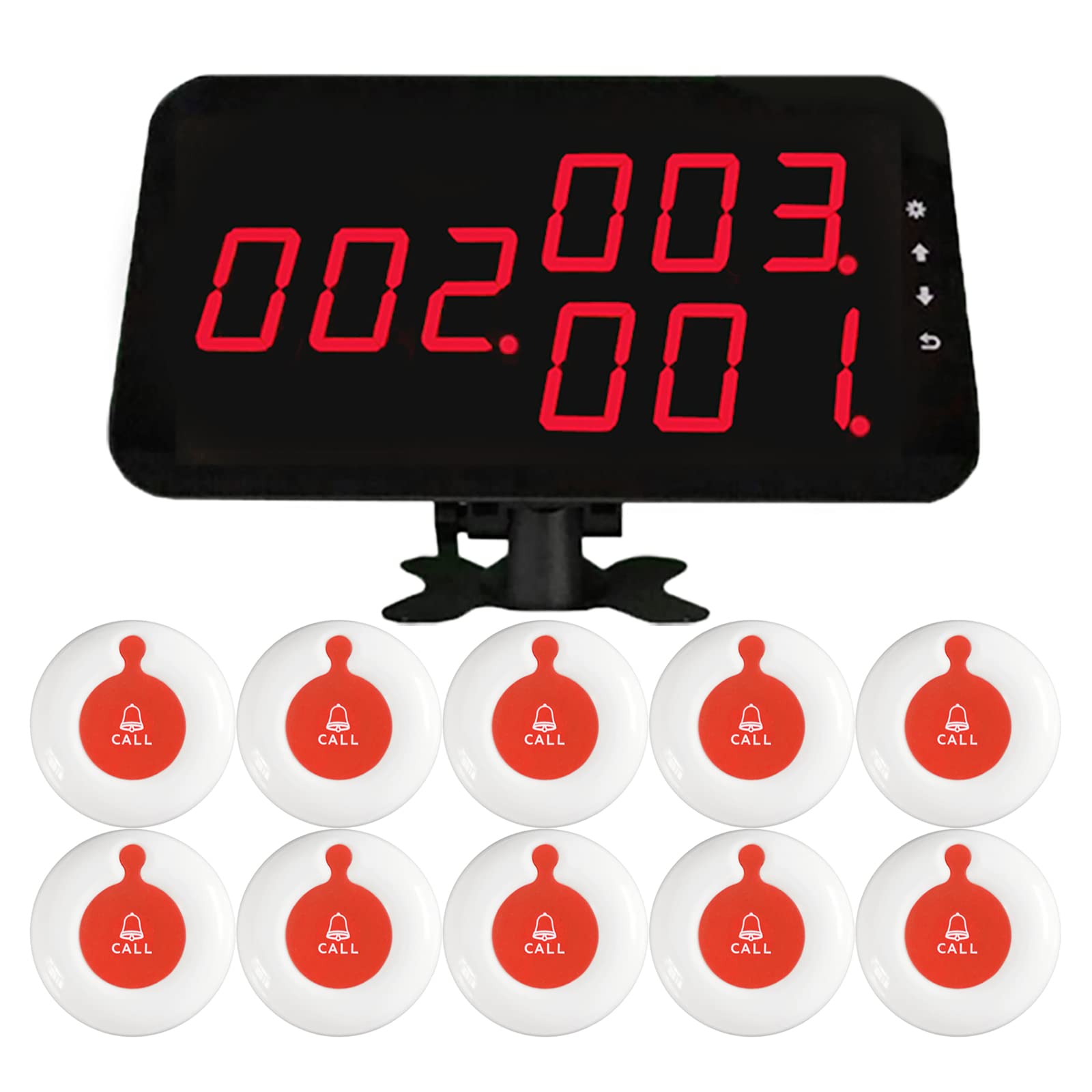 Wireless Calling System Caregiver Pager 3 Digit Number Nurse Call System for Restaurant Hospital Clinic Nursing Home 10 Call Buttons and 1 Monitoring for Customer Patients Seniors KOQICALL (white-red)