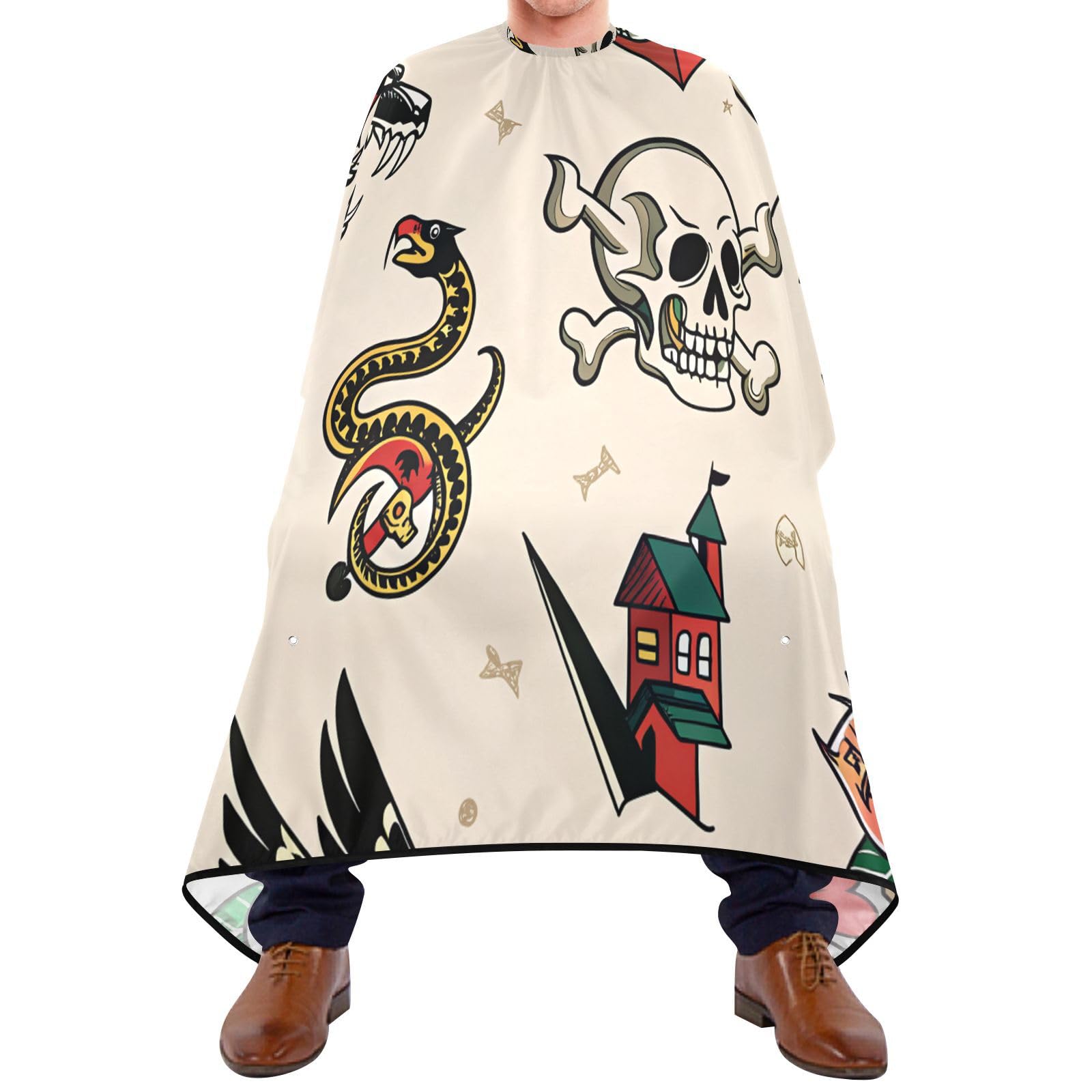 Kigai Hair Cutting Cape for Men & Women Old School Tattoo Waterproof Barber Cape Professional Hairdressing Salon Styling Cape with Adjustable Closure Snap-image-40