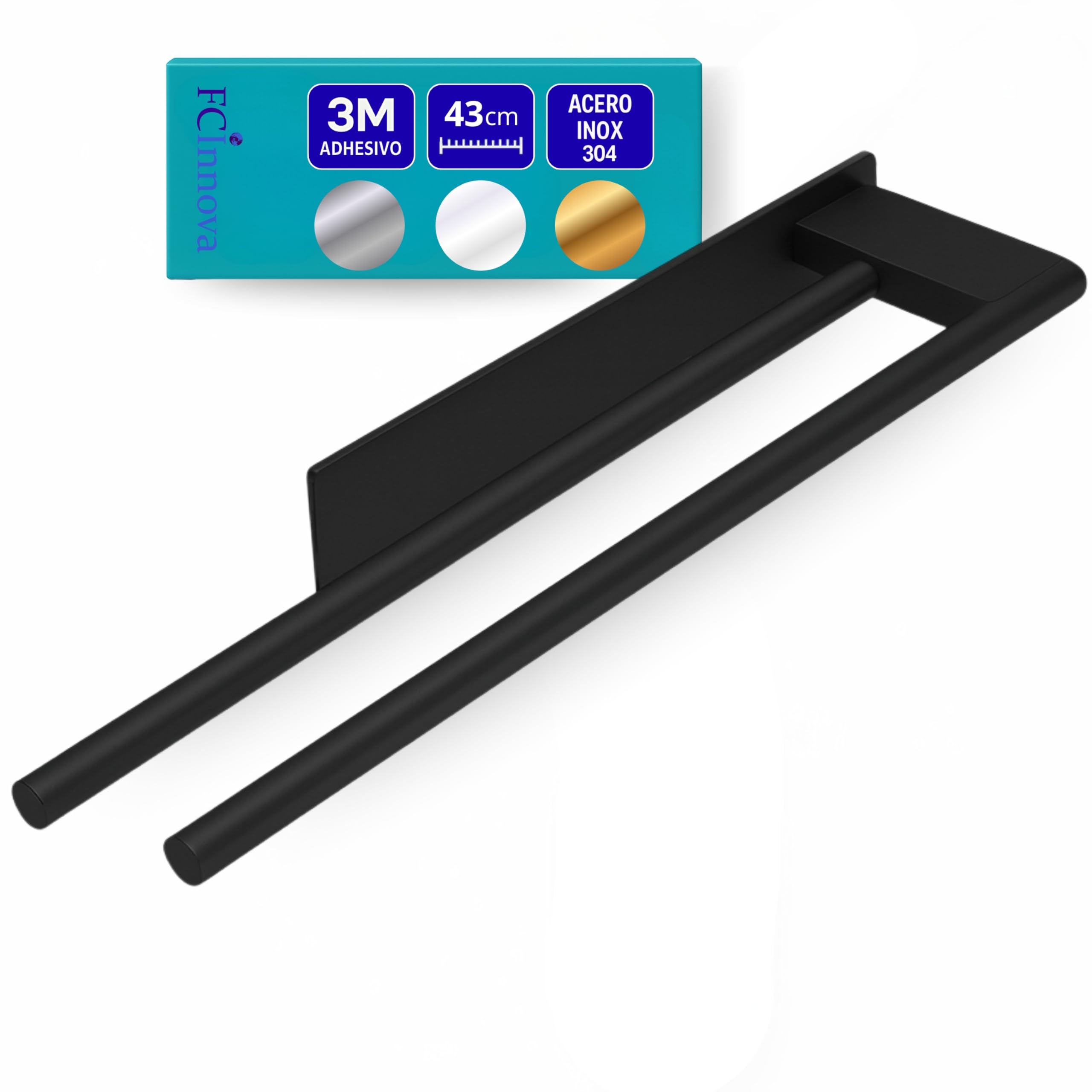 Adhesive Towel Rail Bathroom Matte Black Double 43 cm and 304 Stainless Steel These Bathroom Towel Racks Without Drill Are Easy Installation But Resitent Adhesive Fastening Elegant and Versatile