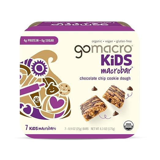 GoMacro Kids MacroBar Organic Vegan Snack Bars - Chocolate Chip Cookie Dough (0.90 Ounce Bars, 7 Count)
