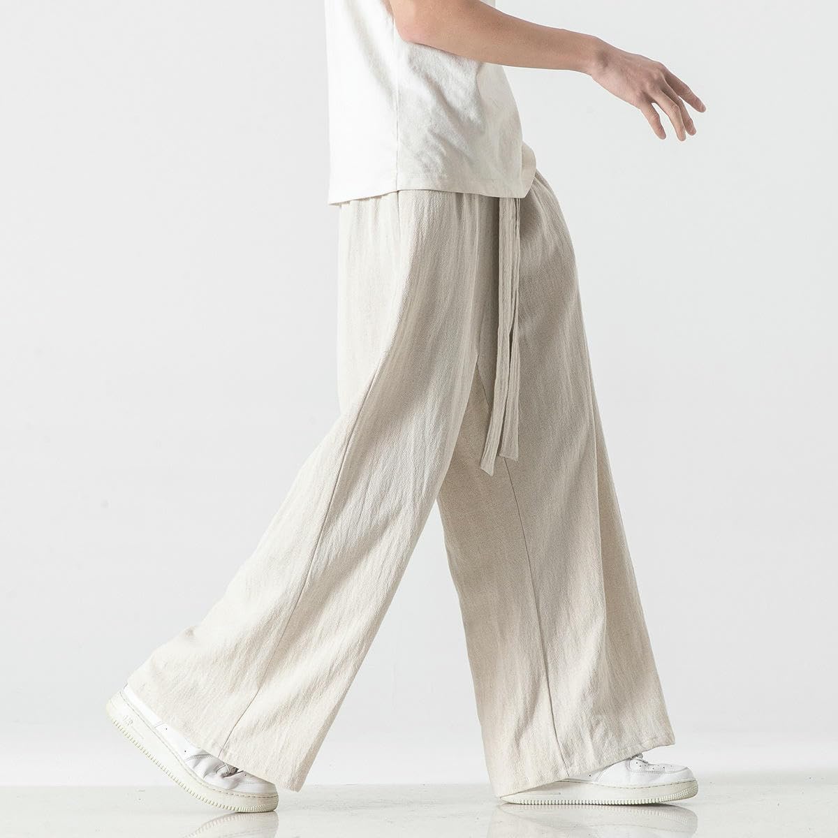 Pantaloni da uomo primavera estate stile etnico cinese cotone lino casual vestibilità ampia gonna lunga con cavallo basso