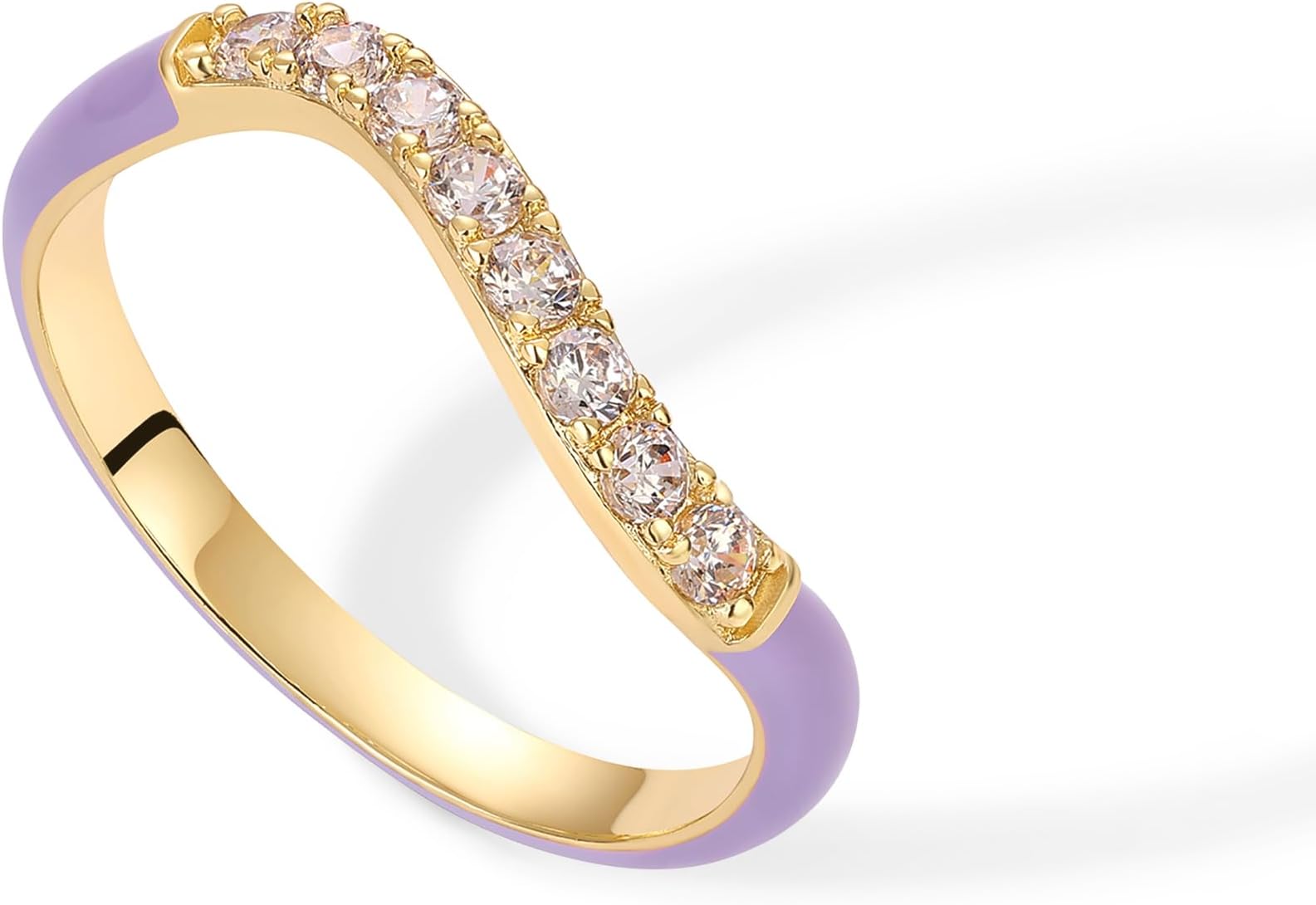 PAVOI 14K Gold Plated Stackable Rings for Women | Open Twist Wavy Colored Enamel and Cubic Zirconia Rings | Blue White Purple Enamel Eternity Bands