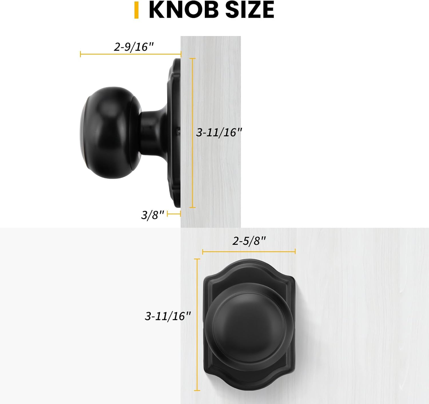 Goldenwarm No-Turning Function Matte Black Dummy Door Knobs, Single Side Door Handles Pull Function for Closet, French Double Doors 6 Pieces