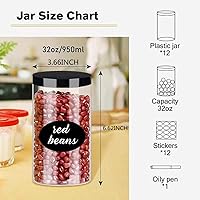 Vista 2 de Tarros de plástico transparente de 32 onzas paquete de 12 recipientes grandes redondos de plástico PET con tapas negras atornilladas tarros