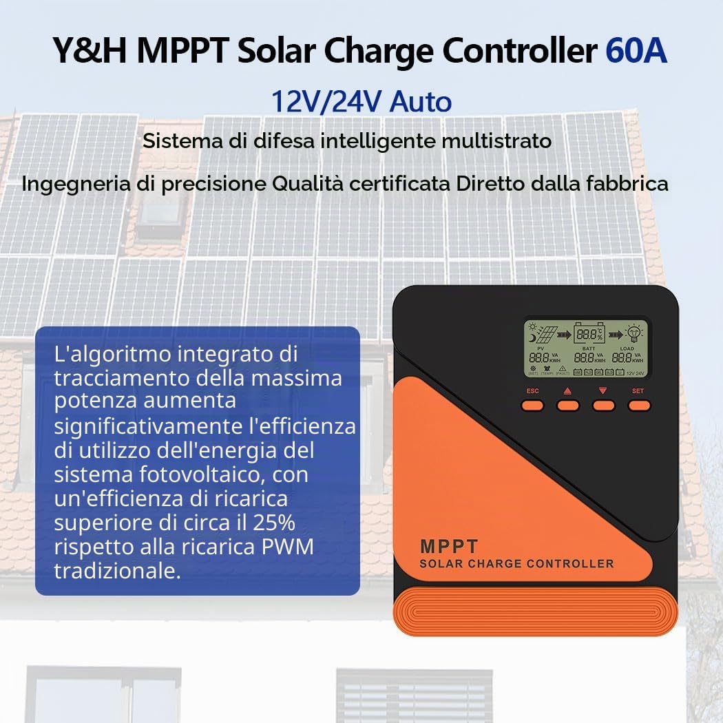Y&H MPPT 40A Pannello solare regolatore di carica 12V 24V Auto Doppio USB Display LCD MAX 100V ingresso PV Per Batterie Al Piombo/LifePO4 Regolatore Intelligente Pannello Solare