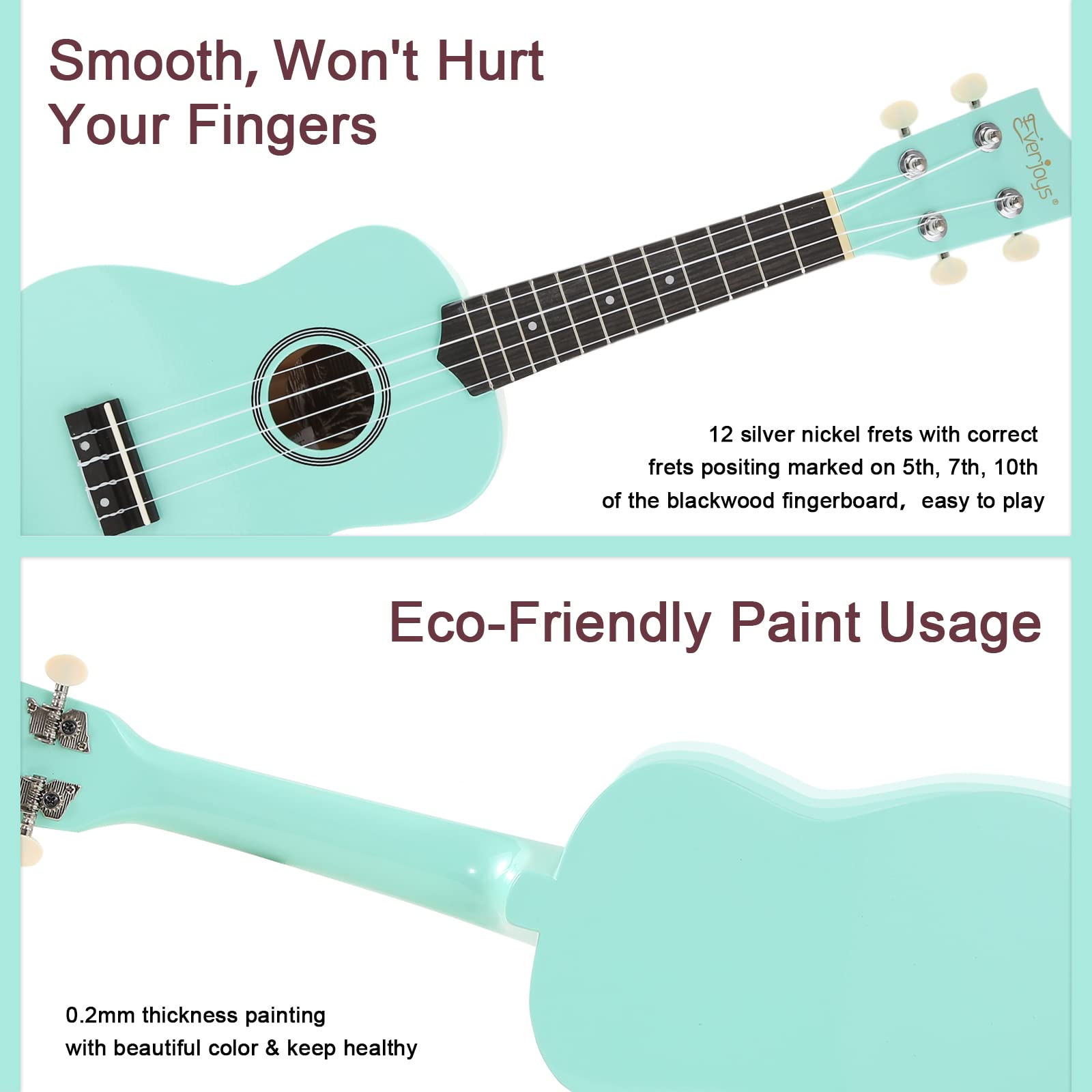 Soprano Ukulele Beginner Kit for Kids Adult Student w/Free Online Lesson 21 Inch Ukelele Gig Bag Strap String Stickers Pick Polishing Cloth - Image 4