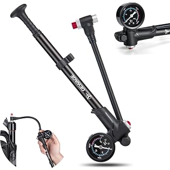 GEWAGE High Pressure Damper Pump (Max 300 PSI), 2-in-1 Bicycle Fork Pump/Bicycle Tyre Pump for MTB, Road Bike Fork and Rear S