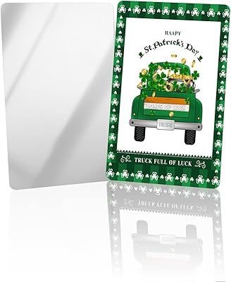 OComster Truck with Irish Flag Clovers Filing Compact Mirror Bulk 2 Pack Card Mirror, White Backdrop Green Lace Small Compact Mirror for Purse, Rectangular Handheld Pocket Makeup Mirror