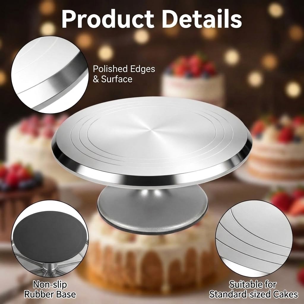 QWORK® Plateau tournant à gâteau, Ø30cm presentoir gateau aluminium, pour pâtisserie, glaçage
