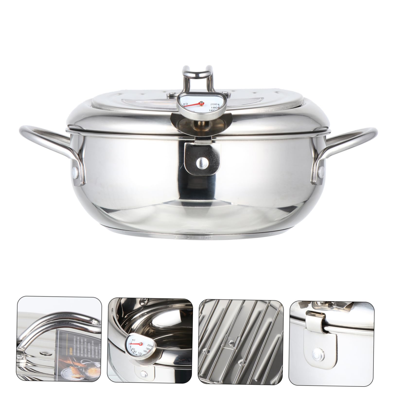 Hohopeti Friteuse Tempura Inox avec Thermomètre Poêle à Température Contrôlable Compatible Feux Dont Induction Casserole Profonde pour Friture Polyvalente
