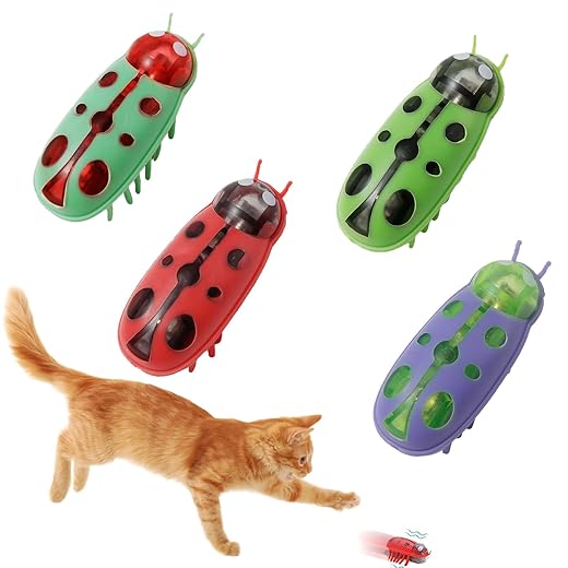 4 Giocattoli Interattivi per Gatti–giocattolo elettrico a forma di coccinella che si muove automaticamente per gatti da interno,Giocattolo di Addestramento per Gatti con Esercizi di Caccia e Morso