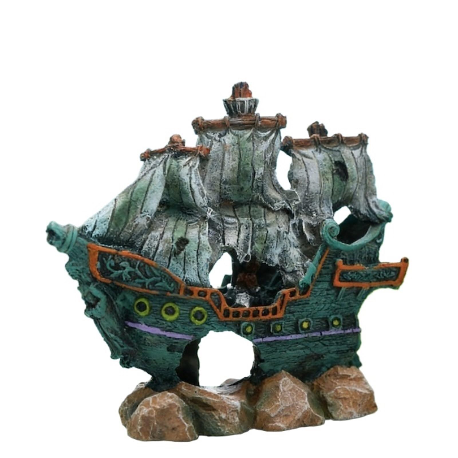 QuxetlRyz Aquarium Tunnel Decoration Aquarium Wreck Ship Decor,Fish Shrimp Shelter Hideout,Resin Decoration,fish Tank Landscaping