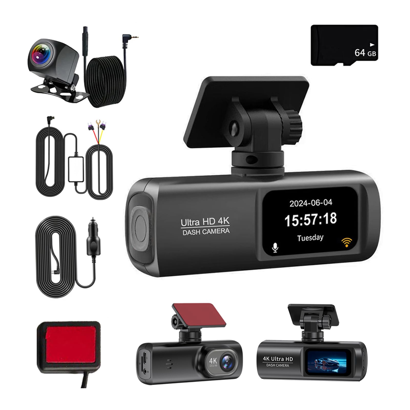 Dash Cam Anteriore Posteriore Telecamera da,Scheda 64G