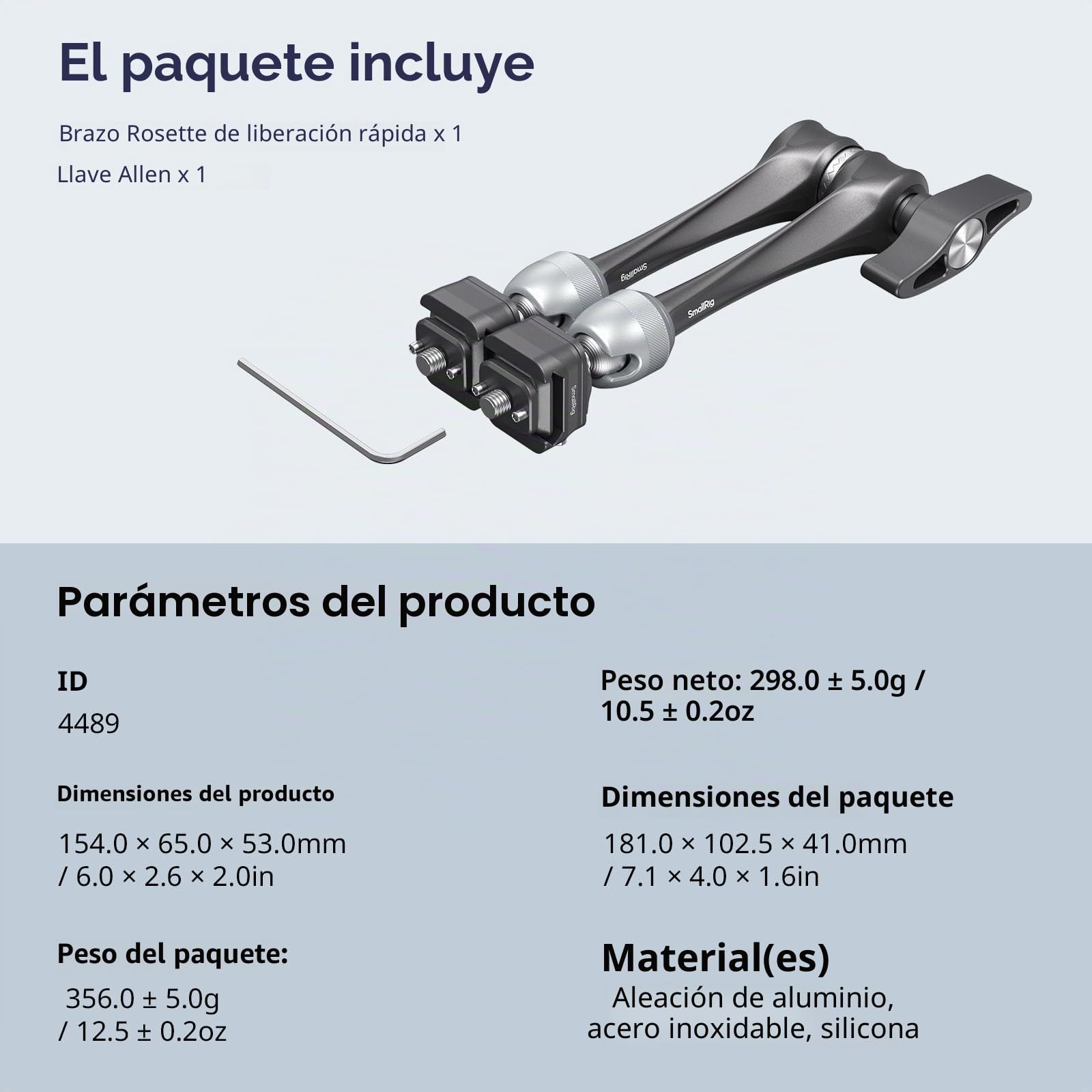 SMALLRIG 11" Roseta Brazo Mágico, Estructura de Liberación Rápida HawkLock H21, con Tornillos de 1/4"-20 y Pasadores Antigiro, para Monitores, Luces, Capacidad de Carga Máxima 3kg - 4489