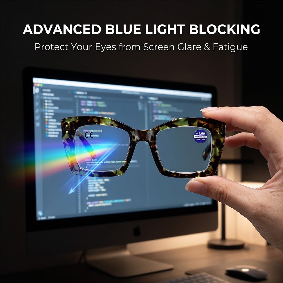 Gafas de Lectura Cuadradas Retro, Lentes para Vista Cansada Anti Luz Azul