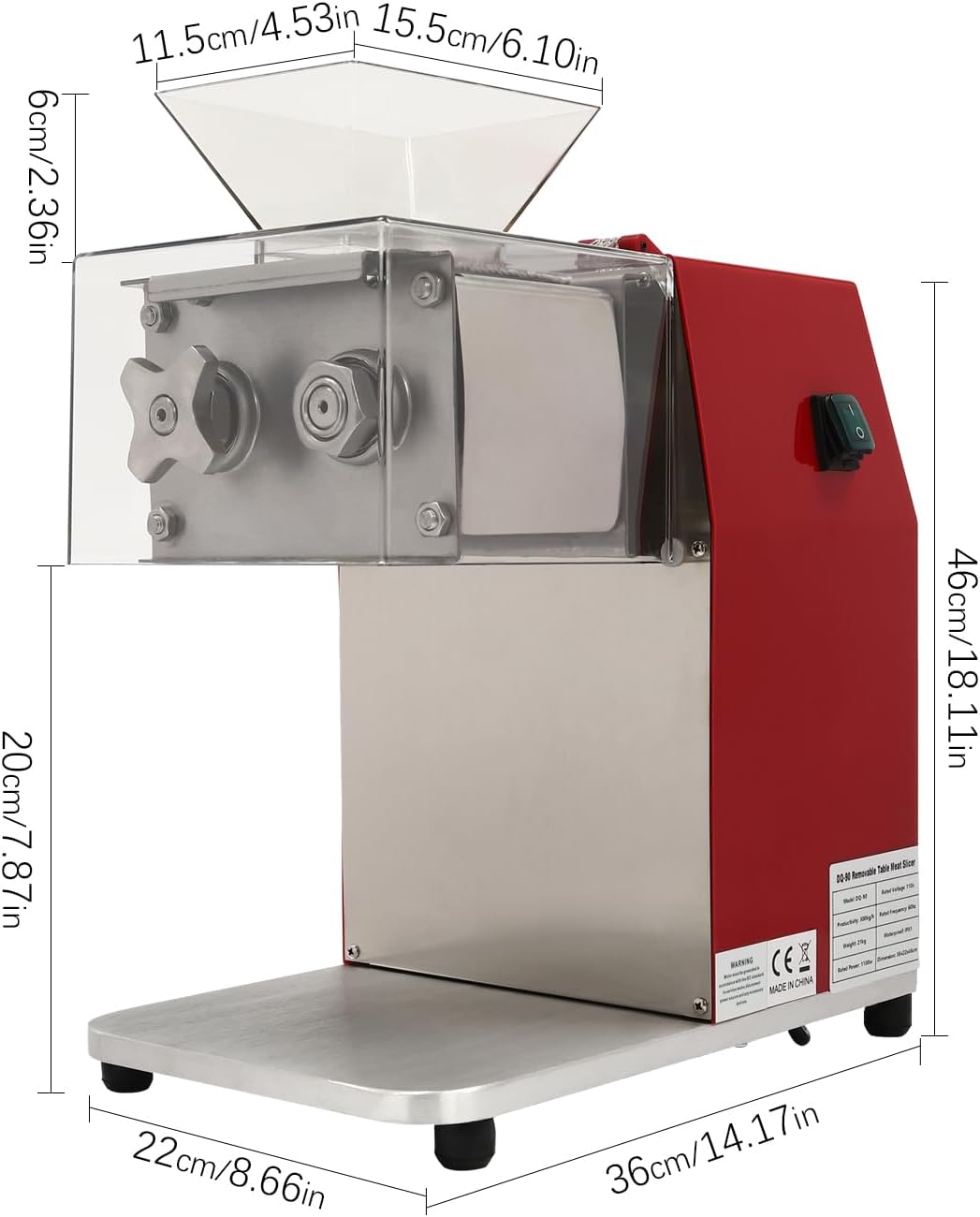 Commercial Meat Cutter Machine 1100W Stainless Steel Electric Meat Shredding Machine 3.5mm Blade Restaurant Food Slicer for Kitchen Supermarket Lamb Beef Chicken