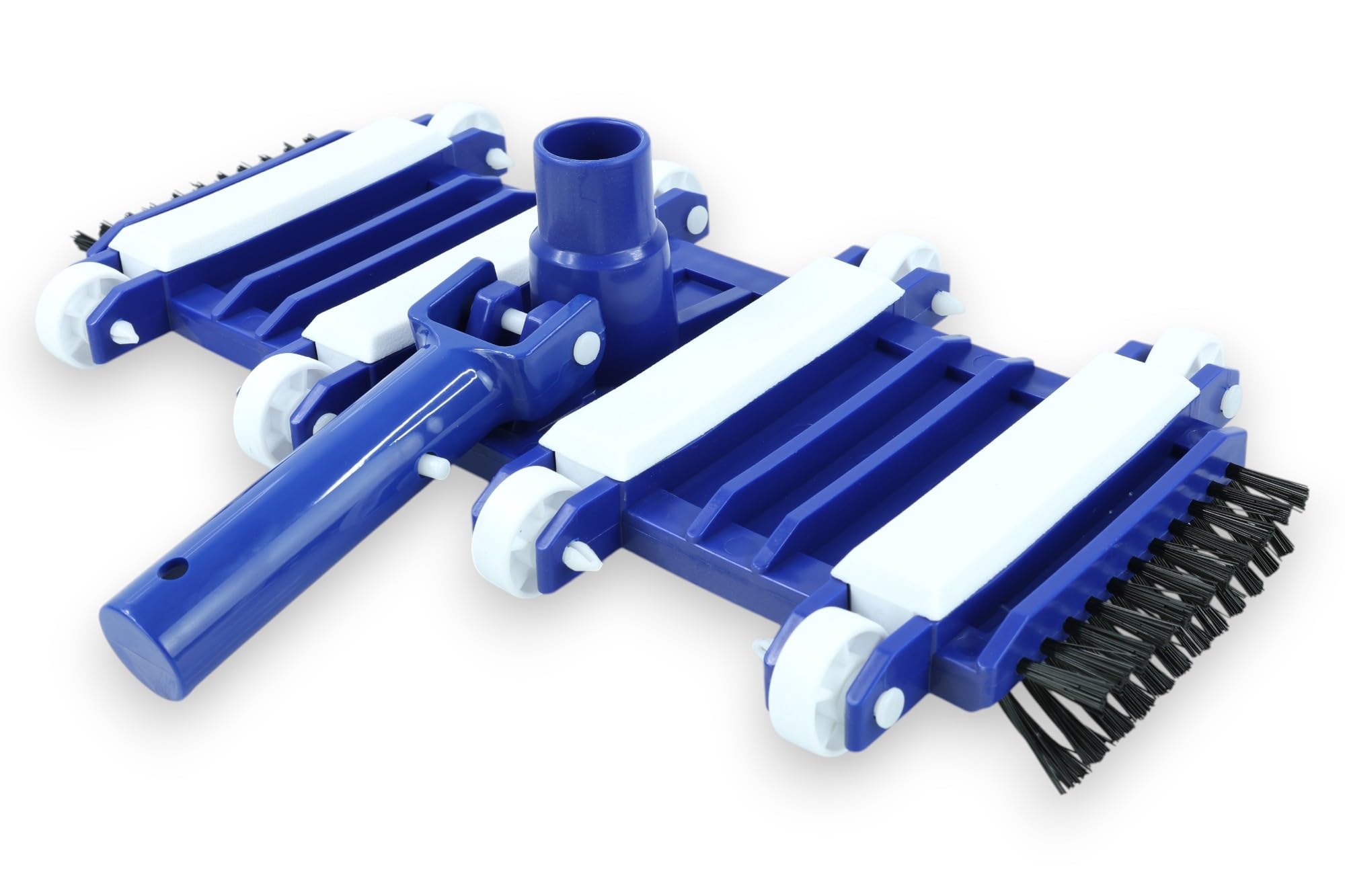 HERSIG - Cabezal Limpiafondos Flexible Manual para Piscina con Ruedas y Cepillos Laterales para Limpieza de Esquinas y Fondos Curvos con Conexión Universal